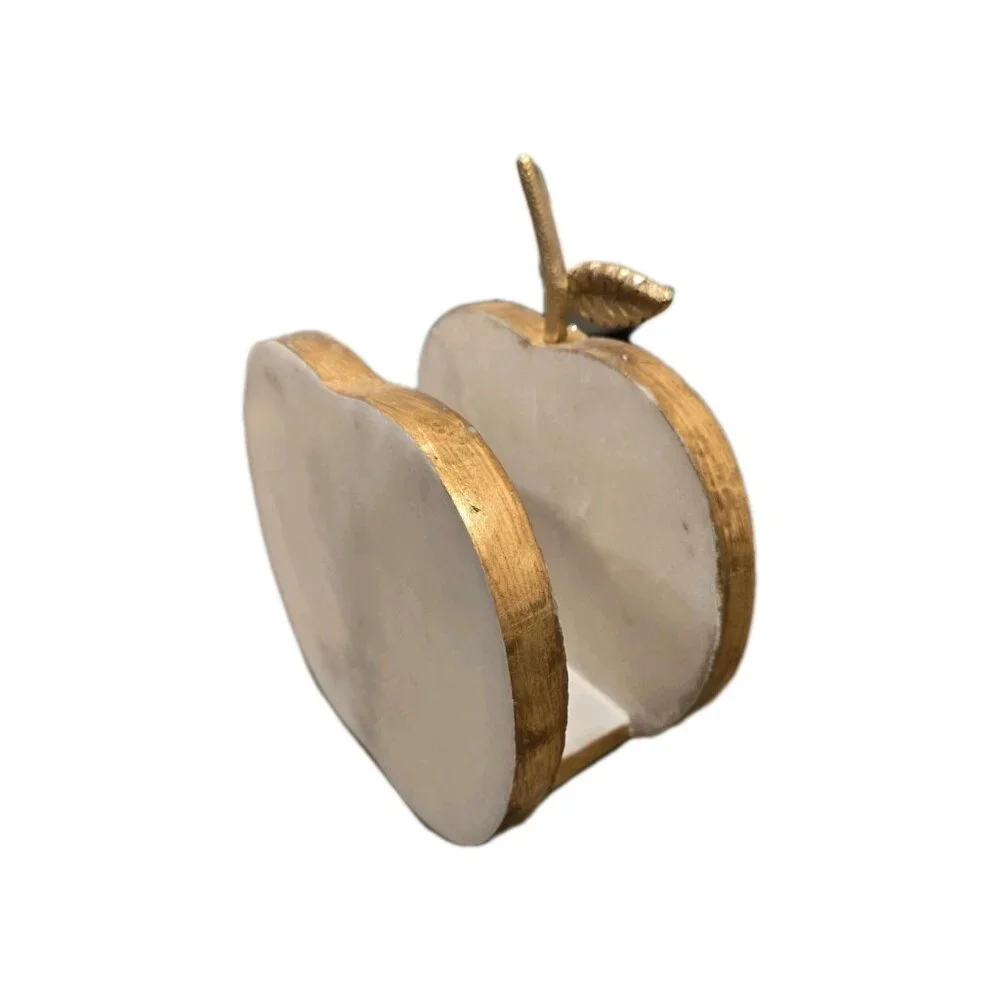 New MCM White Marble & Gold Linning Apply Heavy Dinning Table Napkin Holder